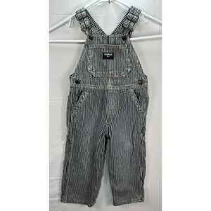 OshKosh B'Gosh Vestbak Overalls Blue Stripes Denim 18mos Train Conductor